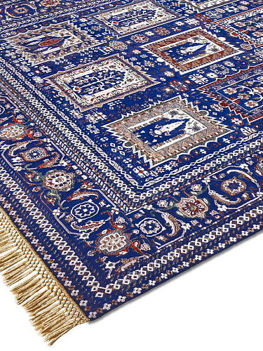 Tapis fait main de luxe Mughal Bleu