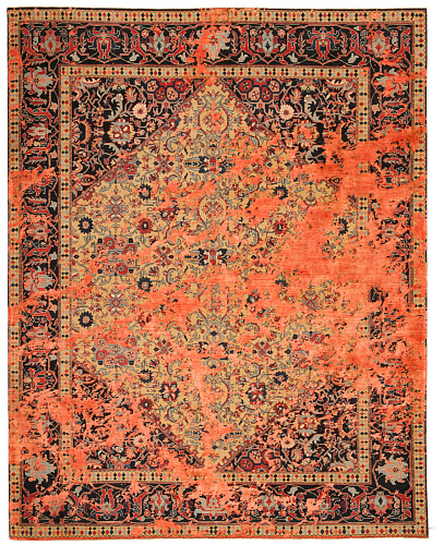 Tapis Serapi Queensbury Ciel Jaune Orange Néon Soie