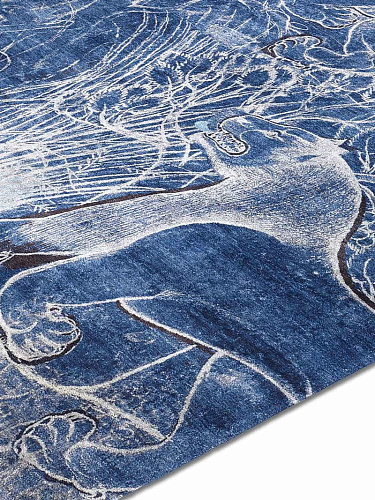 Tapis tissé main Deux Lions Bleu Marine