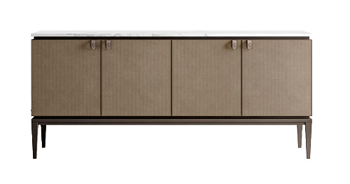 Buffet avec Plateau en Marbre et Portes en Cuir