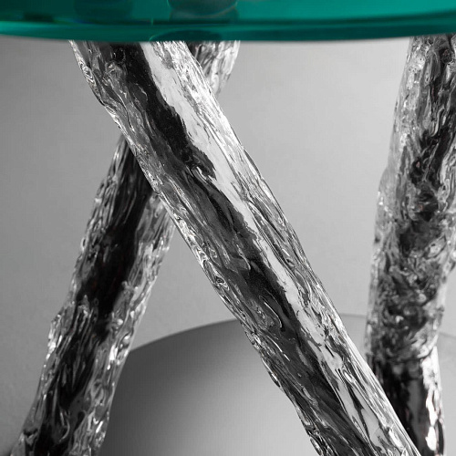 Table de salle à manger ronde en verre avec pieds sculpturaux