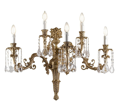 Applique Murale Baroque en Laiton avec Pendentifs en Cristal
