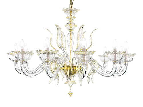 Lustre Murano 12 Lumières Finition Or 24 Carats