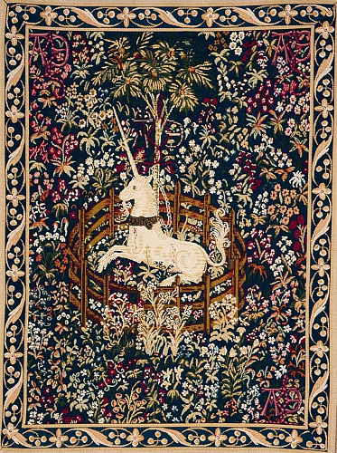 Tapisserie Licorne Bleue Captive avec Bordure