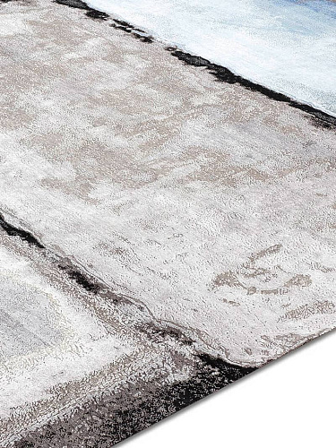 Tapis No. 15 Bleu Clair Argent Blanc sur Fond Noir