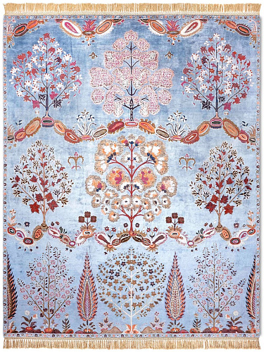 Tapis fait main de luxe Mughal Bleu