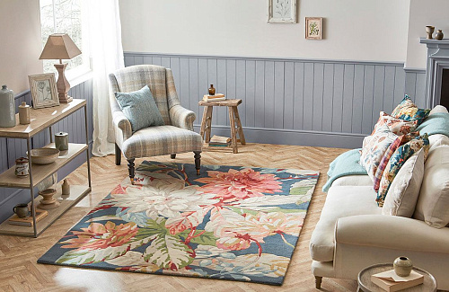 Tapis Dahlia et Cynorrhodon Bleu Sarcelle 50608
