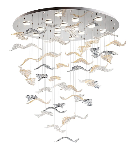 Lustre Feuilles de Murano avec Réflecteur en Acier Inoxydable