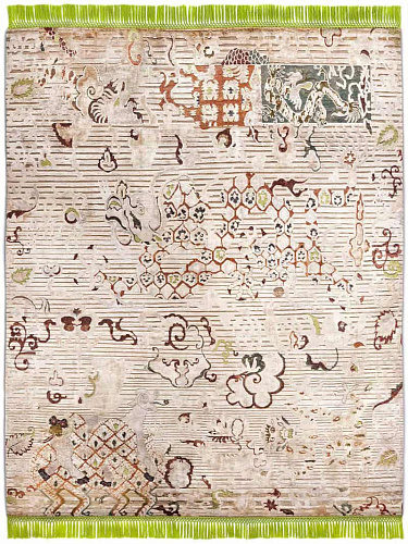 Tapis noué main Dragon Vert / Beige