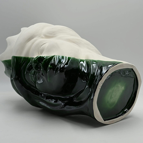 Sculpture Tête De Maure Vert Et Blanc