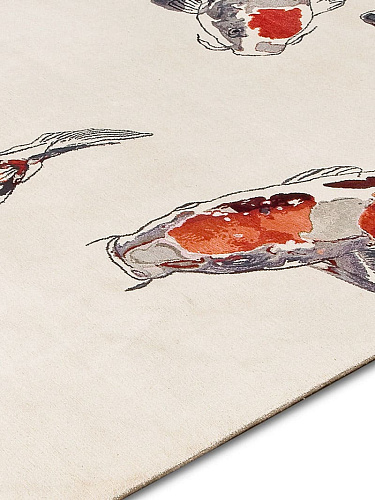 Tapis noué main de luxe Poisson Original sur Blanc