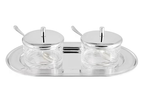 Duo De Pots À Confiture Avec Plateau De Service Argenté