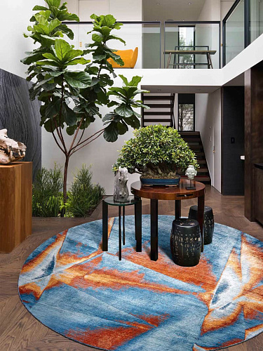 Tapis rond noué main Cyan