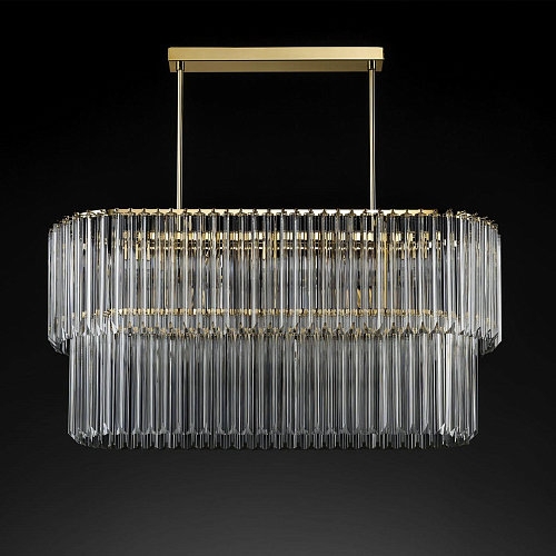 Lustre Ovale en Or Antique avec Verre Triedro Transparent
