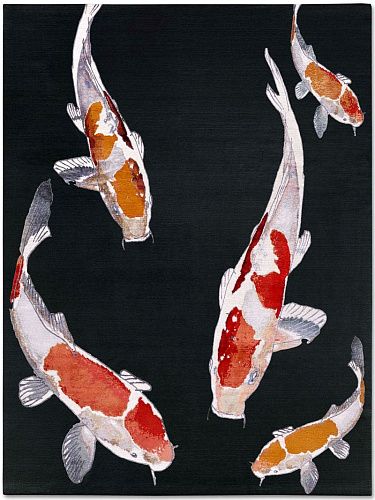 Tapis noué main de luxe Poisson Rouge / Noir