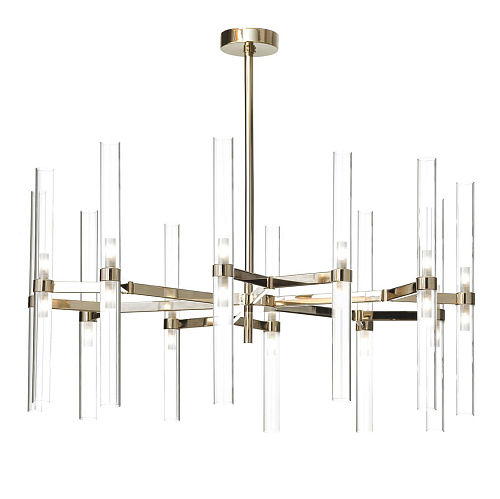Lustre 24 Lumières Cylindres en Verre Or Doux