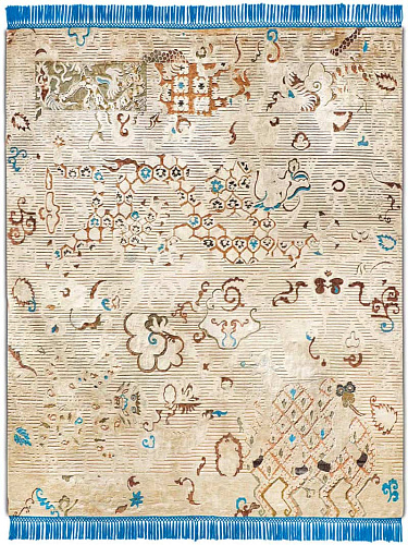 Tapis noué main Dragon Bleu / Beige