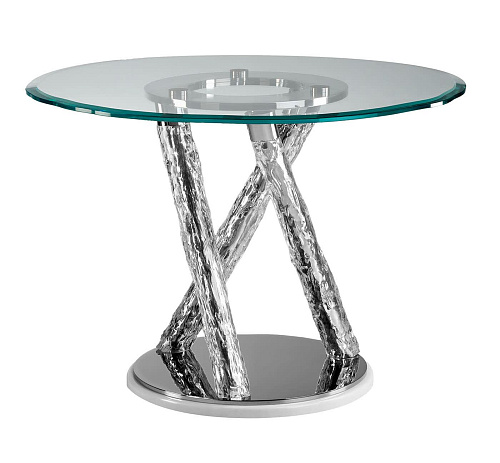 Table de salle à manger ronde en verre avec pieds sculpturaux