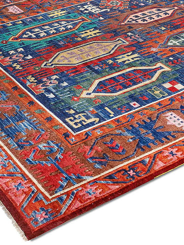 Tapis de luxe fait main Tissage Plat Bleu / Rouge