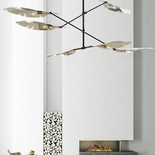 Lustre Feuille Or Doux et Noir avec Marbre de Carrare