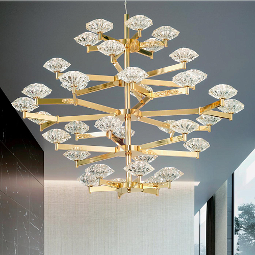 Lustre Art Déco Doré en Cristal