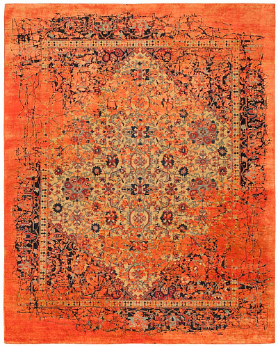 Tapis Serapi Queensbury Plaisir Jaune Orange Néon Soie