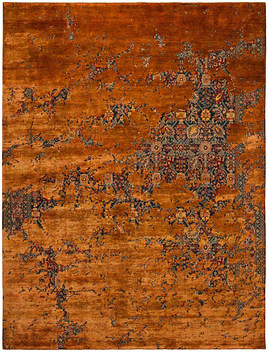 Tapis Tabriz Canal Aerial Bleu Marine Marron Soie