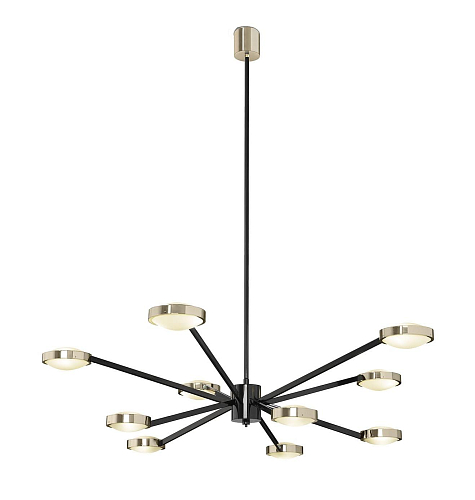 Grand Lustre Art Déco Noir et Laiton Poli