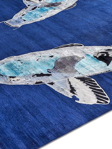 Tapis noué main de luxe Poisson Bleu