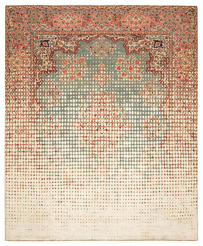 Tapis Kirman Robson Point Vendetta Bleu Gris Argent Soie