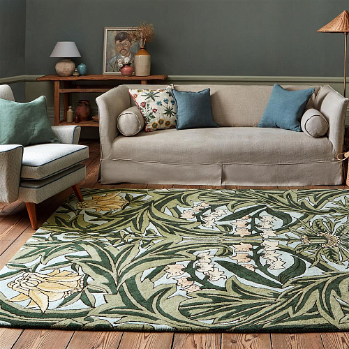 Tapis en laine et viscose Bluebell Leafy Arb Green 127607