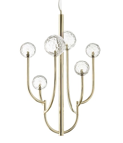 Lustre Cactus Doré avec Sphères en Cristal