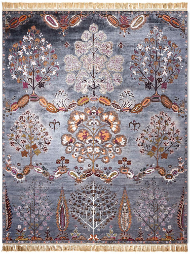 Tapis fait main de luxe Mughal Charbon