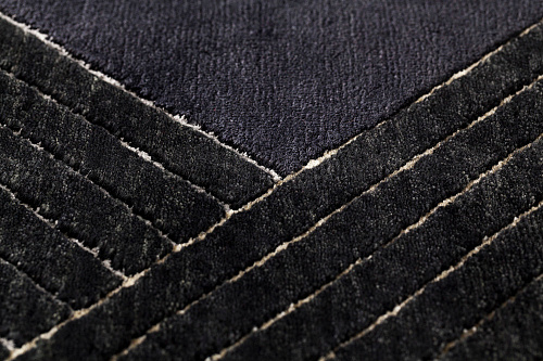 Tapis Rayé Noir en Laine & Viscose