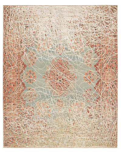 Tapis Kirman Robson Assemblé Bleu Gris Argent Soie