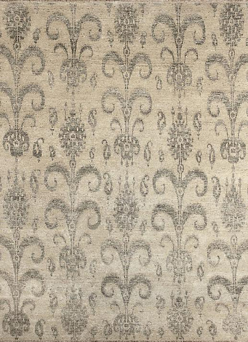 Tapis Ikat Beige en Laine Noué à la Main