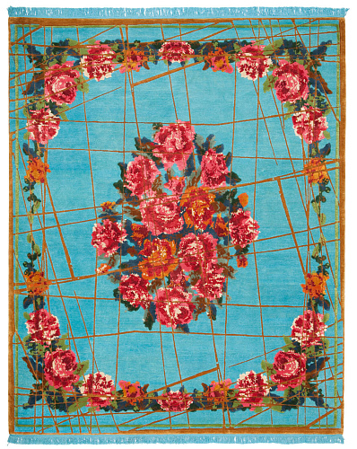 Tapis Sofianka Enveloppé Bleu Sibérien Doré