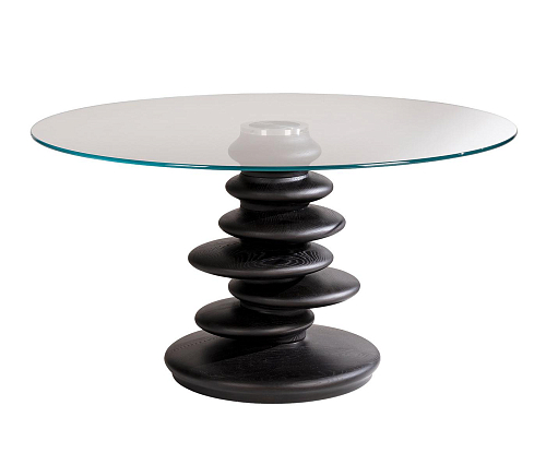 Table de salle à manger ronde Ometto avec plateau en verre