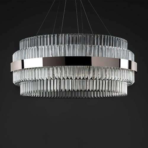 Lustre Rond Contemporain en Nickel Poli avec Verre Triedro