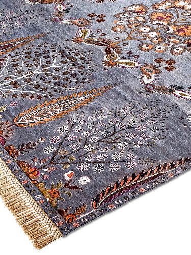 Tapis fait main de luxe Mughal Charbon