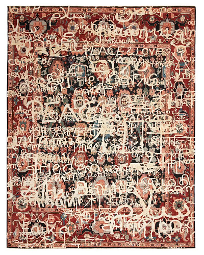 Tapis Bidjar Waterloo Paix Noir Blanc Soie
