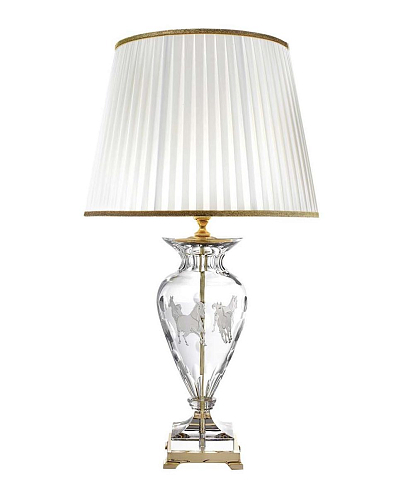 Lampe de Table en Or Poli avec Cristal Cheval Gravé