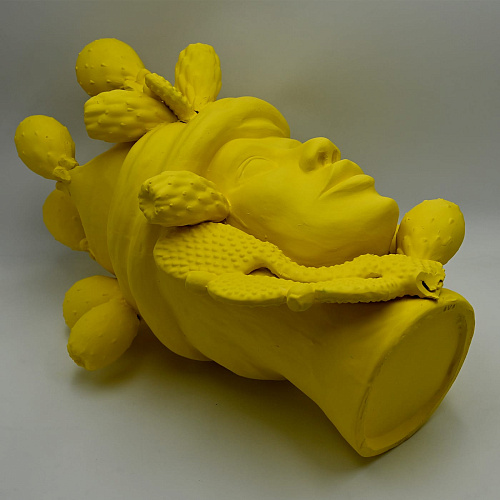 Sculpture Tête De Maure Jaune Artisanale