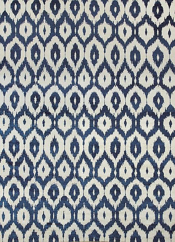 Tapis Bleu en Laine Ikat Noué à la Main
