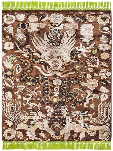 Tapis noué main Dragon Vert / Beige