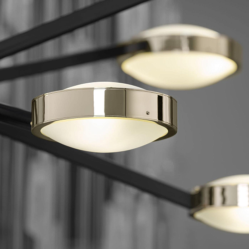 Grand Lustre Art Déco Noir et Laiton Poli