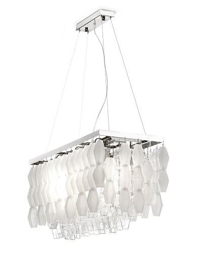 Lustre Rectangulaire Murano Nickel et Cristal