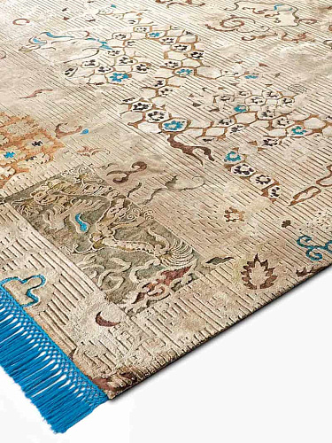 Tapis noué main Dragon Bleu / Beige