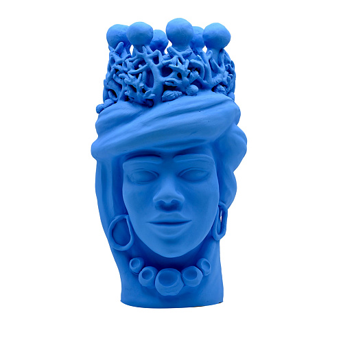 Sculpture Tête De Maure Bleu Clair Artisanale