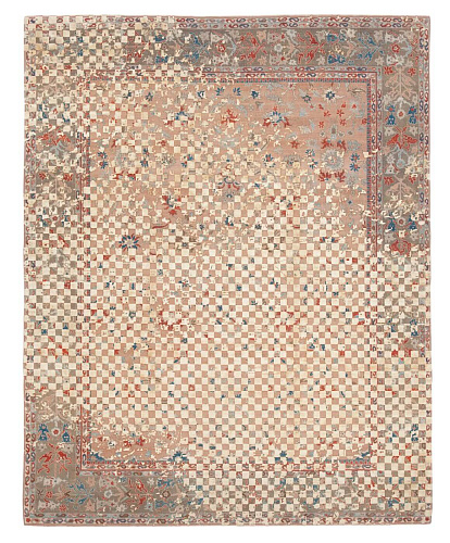 Tapis Sulthanabad Madison Damier Raved Pêche Doré Soie